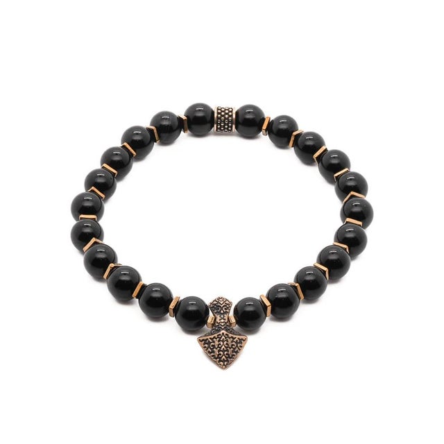Bronze Arrow Black Onyx Stone Men's Beaded Bracelet For Sale - Image 8 of 8