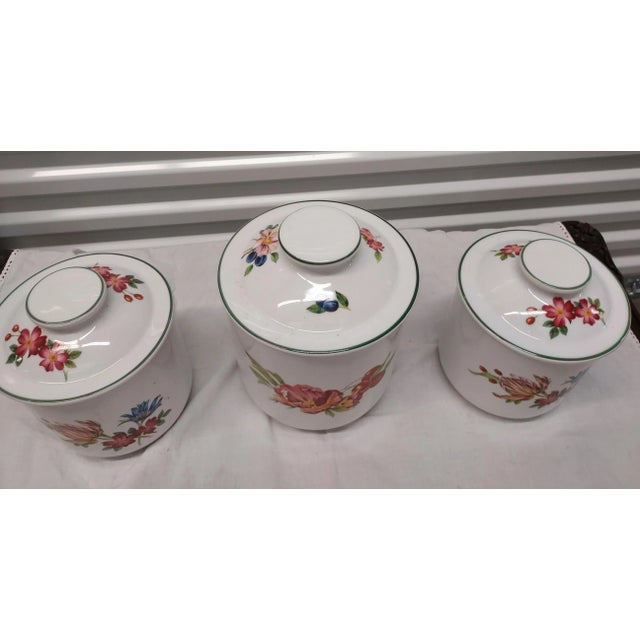 Mackenzie Childs 1960s Royal Worcester Fine Porcelain Floral Canisters- Set of 3 For Sale - Image 4 of 7
