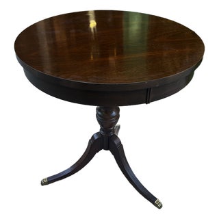 1970s Mid Century Modern Wooden Round Side Table With Brass Claw Feet For Sale