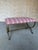 Spanish Hand-Forged Gilt Iron Bench With Scroll Base and Mauve Striped Upholstery For Sale In New York - Image 6 of 12