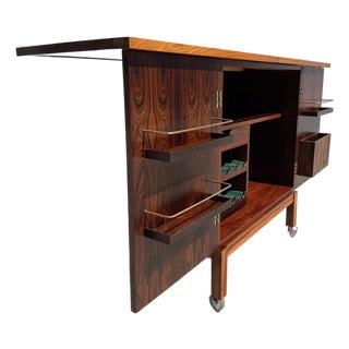 1960s Norwegian Rosewood Dry Bar & Rolling Server by Bruksbo For Sale
