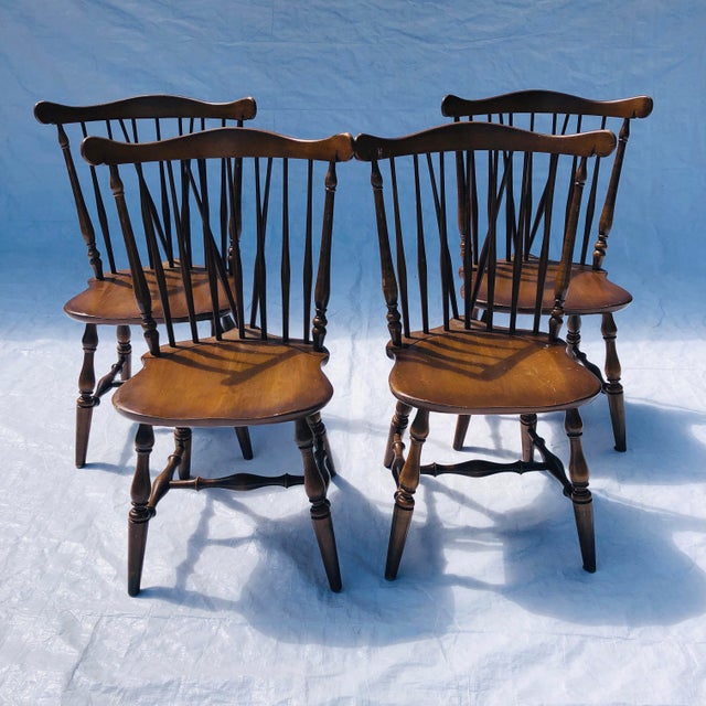 Vintage Kling Colonial Maple Braced SpindleBack Dining Chairs (4