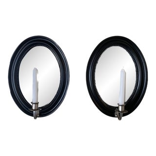 Two Late 20th Century Oval Mirror Candle Wall Sconces For Sale