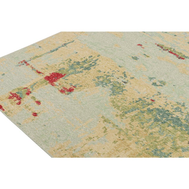 Rug & Kilim’s Distressed Style Abstract Rug in Green and Blue For Sale In New York - Image 6 of 7