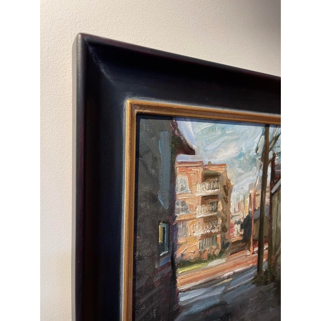 Contemporary Golden Triangle Sunset by Jim Beckner | Oil on panel Alleyway scene with buildings at sunset. For Sale - Image 3 of 3