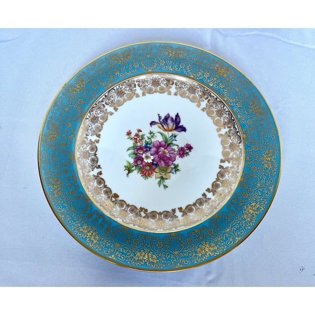 Rosenthal Vintage 1930s Rosenthal Germany Turquoise & Gold Encrusted Porcelain Dinner Plate For Sale - Image 4 of 8