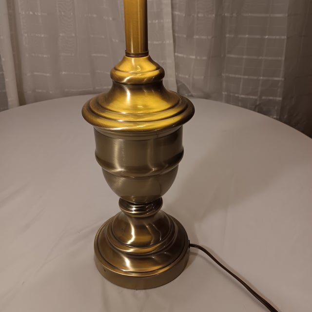 Mid-Century Modern Vintage Mid-Century Modern Brass Table Lamp With a Bronze Tone With Lamp Shade For Sale - Image 3 of 12