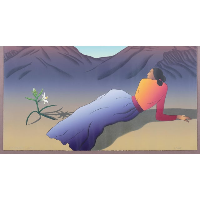 Native American 1989 r.c. Gorman "Desert Lily" Stone Lithograph Artist Signed and Numbered 219/225 Framed, Matted & Ready to Display For Sale - Image 3 of 7