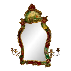 Italian Venetian 18th Century Style Baroque Painted Mirror With Candle Arms