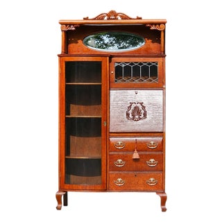 Antique Oak Side-by-Side Secretary Desk | Bookcase | China Cabinet | Larkin-Style For Sale