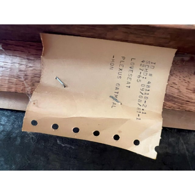 Wood Vintage 1970s Selig Monroe “Plexus” Oatmeal Mid-Century Loveseat With Solid Wood Base For Sale - Image 7 of 8