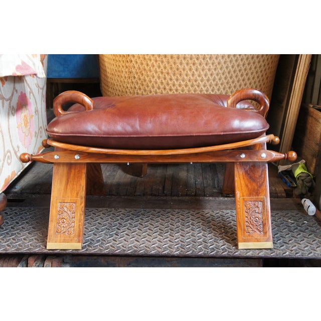 Mid 20th Century Moroccan Leather Saddle Camel Stool Foot Rest Ottoman Pouf Bench Seat For Sale - Image 14 of 14