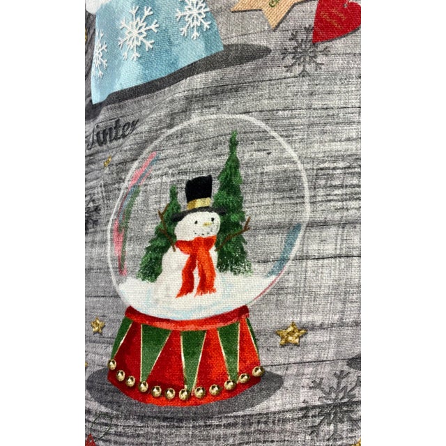 English Whimsical 20” Square Snow Globe Themed Christmas Pillow - Made in U K For Sale - Image 3 of 13