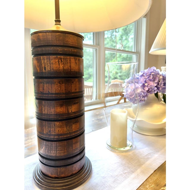 Turned Wood Barrel Form Table Lamps With Shades, Set of 2 For Sale - Image 11 of 18