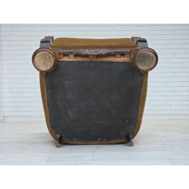 Danish Chair in Green Velour and Carved Oak, 1950s For Sale - Image 17 of 18