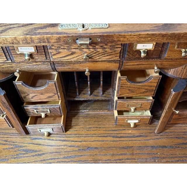 American Late 20th Century Oak Rolltop Desk (Oak Crest) With Oak Chair For Sale - Image 3 of 18