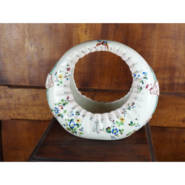 19th French Majolica Bag Shaped Flower Basket With Butterflies, Bird-Of-Paradise and Flowers For Sale - Image 6 of 13