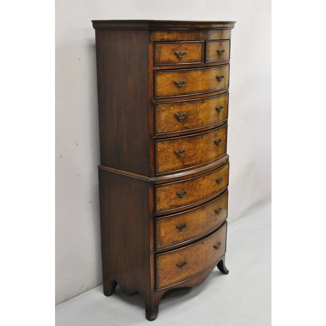 19th C English George II Burl Walnut Chest on Chest Dresser Chest of 8 Drawers For Sale - Image 12 of 13