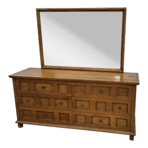 1960s Burled Solid Wood Mid Century Henredon Dresser and Mirror