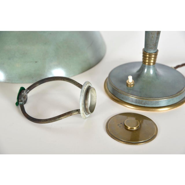 French Art Deco Verdigris Green Brass Mushroom Desk Light, 1930s For Sale - Image 17 of 18