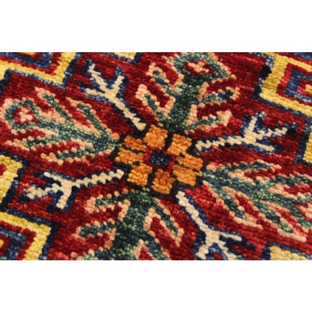 Blue 1990s Tribal Kazak Hand-Knotted Wool Rug - 2′9″ × 3′8″ For Sale - Image 8 of 9