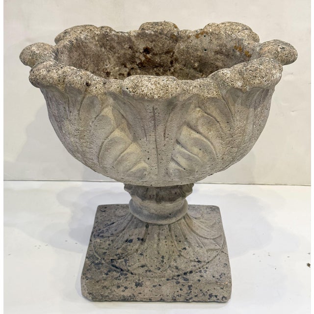 Mid 20th Century English Garden Stone Planter Pot or Urn With Acanthus Relief - Three Available For Sale - Image 5 of 11