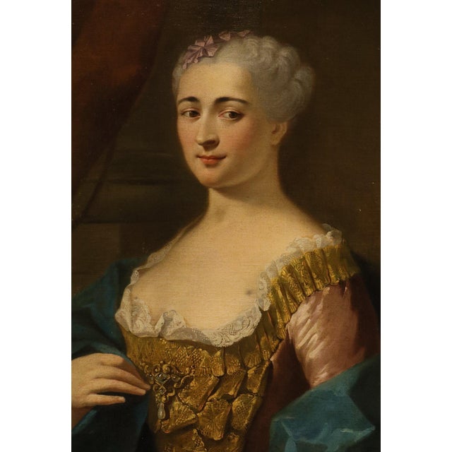 Rococo Follower of Jean-Baptiste Van Loo, Portrait of a Lady, 1730, Oil on Canvas, Framed For Sale - Image 3 of 14