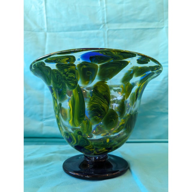 1980s Decorated Glass Vase on Cobalt Blue Base For Sale - Image 12 of 12