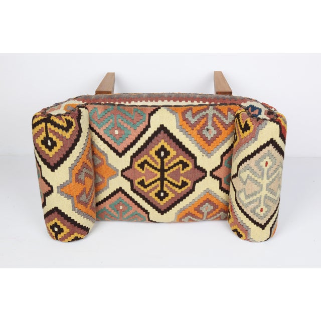 Wood High Confortable Handmade Vintage Kilim Upholstery Living Room or Entryway Bench For Sale - Image 7 of 8