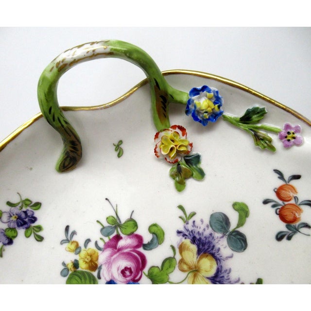 Mid 19th Century Antique Pair German Dresden Meissen Still Life Flowers Cabinet Leaf Form Plates For Sale - Image 5 of 9
