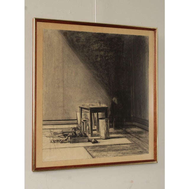 Quality Custom Framed Charcoal Drawing of a Figure in Darkness by Sidney Goodman (American, 1936-2013), Signed and Dated...