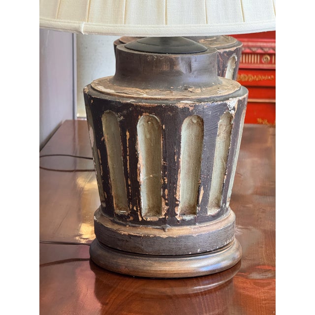 Pair of 19th Century Carved Wood Neoclassical Column Lamps For Sale - Image 9 of 13