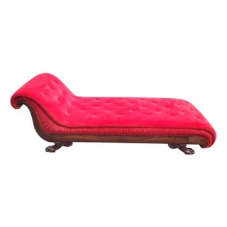 Antique 19th Century Art Deco Style Red Velvet Chaise Lounge Sofa For Sale