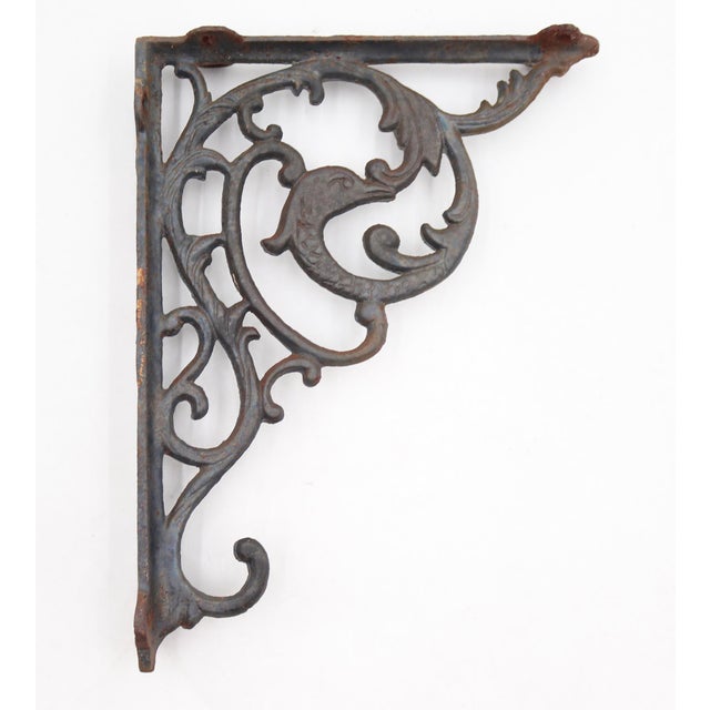 Victorian Pair of Victorian Gray Cast Iron Scroll Shelf Brackets For Sale - Image 3 of 5