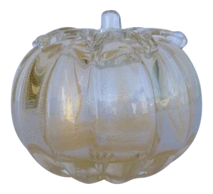 C.1960's Barovier' Italian Murano Clear & Gold Gourd or Large Pumpkin Accent