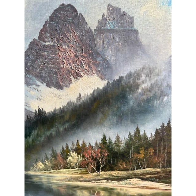 1930s Je Lemke Landscape Mountain Lake Oil Painting 1930's For Sale - Image 5 of 6