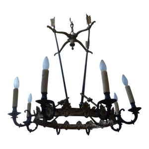 1920s French Empire Style Bronze Chandelier With Arrows