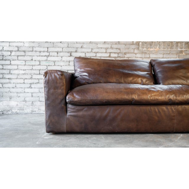 Modern Restoration Hardware Leather Cloud Sofa For Sale - Image 3 of 15