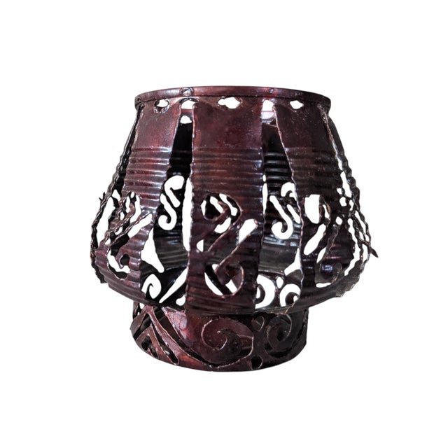 Mid Century Modern Brutalist Torched Metal Candle Holders Luminaries - Set of 4 For Sale - Image 9 of 15