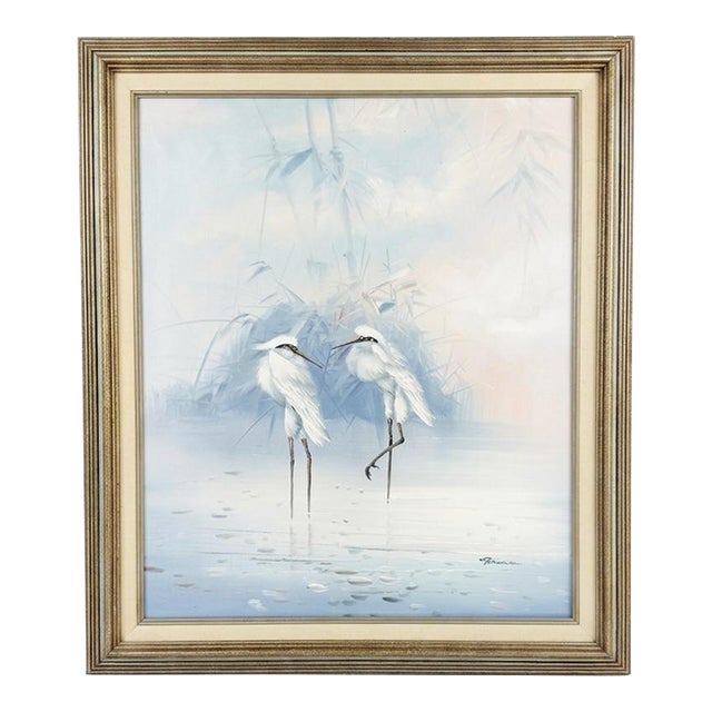 1980s Palm Beach Regency Vanguard Studio Style Original Champagne Gilt Coastal Oil Painting Signed Bruce For Sale