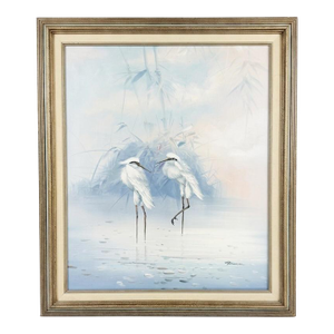 1980s Palm Beach Regency Vanguard Studio Style Original Champagne Gilt Coastal Oil Painting Signed Bruce