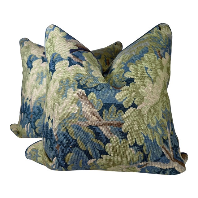 Cowtan & Tout "Richmond" in Blue/Green 22" Pillows-a Pair For Sale