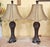 Mid-Century Modern Vintage Uttermost Carved Wood-Finish Urn Table Lamps With Damask Shades – Pair For Sale - Image 3 of 18