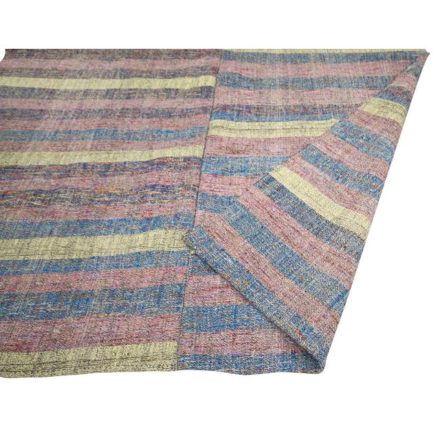 Mid 20th Century Vintage Striped Turkish Rag Rug For Sale - Image 5 of 7