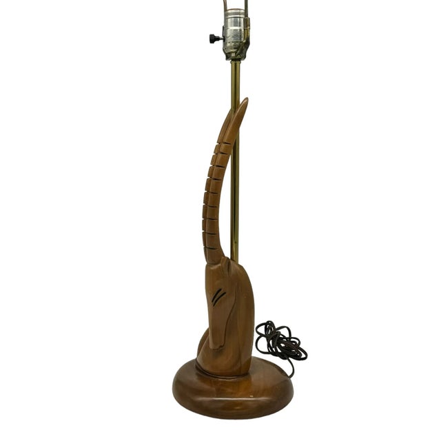 Mid 20th Century Vintage Mid-Century Modern Gazelle Table Lamp in Walnut Wood Carved For Sale - Image 5 of 12