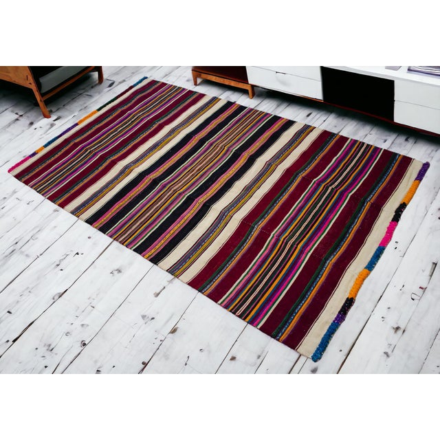4x7 feet Approx Rugs Turkish Hand Woven Kilim Rug Dimensions: 48" x 79" or 4'x 6'8" Excluding fringe Material : wool on...