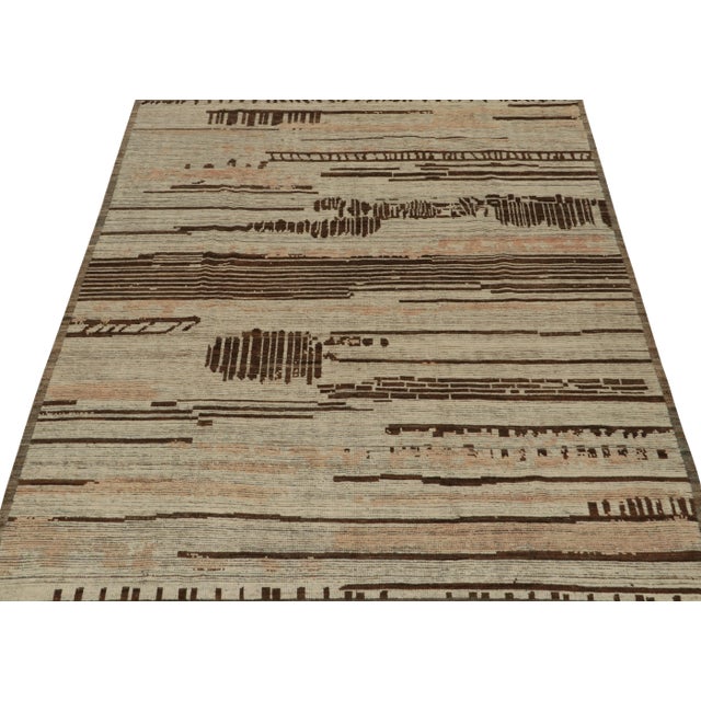 Moroccan Rug & Kilim’s Modern Rug with Beige-brown Geometric Patterns - 13x19 For Sale - Image 3 of 7