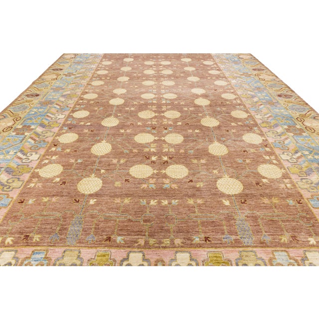 2020s 12 X 20 Brown Contemporary Khotan Style Wool Rug With Allover Design For Sale - Image 5 of 9