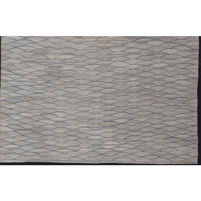 Gray Large Modern Flat Weave Kilim in Wool With Shades of Gray and Rich Blue 14'0 X 18'10 For Sale - Image 8 of 12
