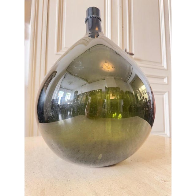 Antique French Green Free Blown Glass Demijohn Bottle, 1800s For Sale - Image 5 of 12